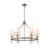 34'' Polished Nickel 6-Light Unique Statement Chandelier Transision Pendant Lighting with White Fabric Shades and Alabaster Finials for Dining Room Kitchen Island
