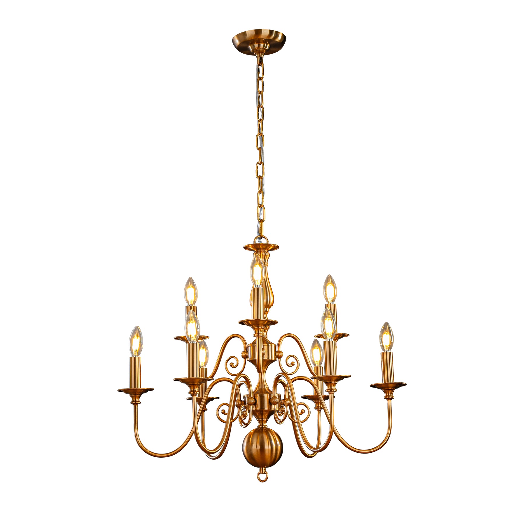 26'' 9-Light French Country Chandelier Antique Brass Finish 2-Tier Candle Style Pendant Lighting for Dining Room Living Room or Foyer