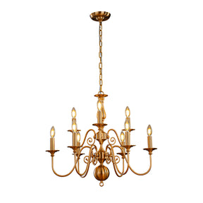 26'' 9-Light French Country Chandelier Antique Brass Finish 2-Tier Candle Style Pendant Lighting for Dining Room Living Room or Foyer
