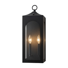 H20" 2-Lights Large Dusk to Dawn Outdoor Wall Lantern Unique/Statement Black Exterior Wall Sconce with Dual Candle Lights and Roof Top Design for Entryway Garage