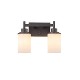 Modern Dark Brown 2-Light Vanity Wall Sconce with Opal Glass Shades Wall Mounted Fixture for Bathroom Mirror and Hallway