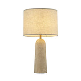1-Light 21'' Vintage Classic Natural Travetine Tapered Table Lamp With Beige Linen Shade For Bedroom and Living Room