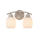 Modern Contemporary 2-Light Bathroom Vanity Light Satin Nickel Wall Sconce with Textured Opal Glass Shades 12-Inch Wall Mounted Fixture for Mirror Hallway