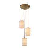 3-Light Cluster Pendant Light for Stairwell, Satin Brass Hanging Fixture with Stacked Opal Glass Shades, Modern Chandelier for Entryway, Small Foyer and High Ceilings