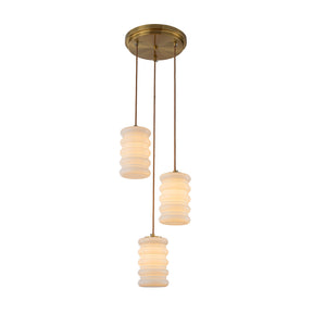 3-Light Cluster Pendant Light for Stairwell, Satin Brass Hanging Fixture with Stacked Opal Glass Shades, Modern Chandelier for Entryway, Small Foyer and High Ceilings