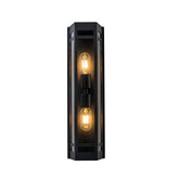 2-Light H20" Modern Black Outdoor Wall Light with Dusk-to-Dawn Sensor and Clear Tempered Glass Weather-Resistant Front Door Garage Exterior Lighting Fixture