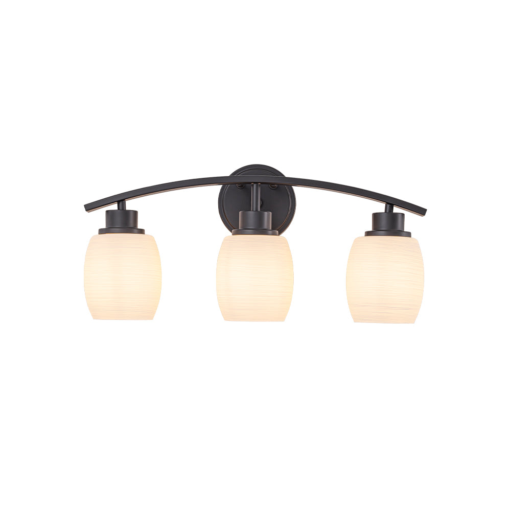 Modern Contemporary 3-Light Bathroom Vanity Light Dark Brown Wall Sconce with Textured Opal Glass Shades 20-Inch Wall Mounted Fixture for Mirror Hallway