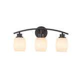 Modern Contemporary 3-Light Bathroom Vanity Light Dark Brown Wall Sconce with Textured Opal Glass Shades 20-Inch Wall Mounted Fixture for Mirror Hallway
