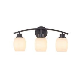 Modern Contemporary 3-Light Bathroom Vanity Light Dark Brown Wall Sconce with Textured Opal Glass Shades 20-Inch Wall Mounted Fixture for Mirror Hallway