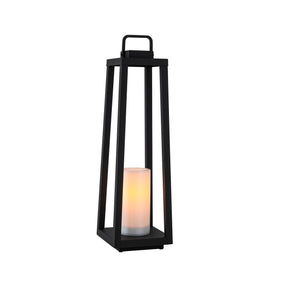 1 Light H24" Modern Matte Black Solar Lantern with Candle Shape Large Outdoor Light Decorative Portable Hanging LED Lights for Patio Camping