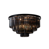 10-Lights 32'' Modern Matte Black 4-Tier Round Fringe Flush Mount Glam Ceiling Light with Smoke Crystal Accent For Dining Room of Foyer