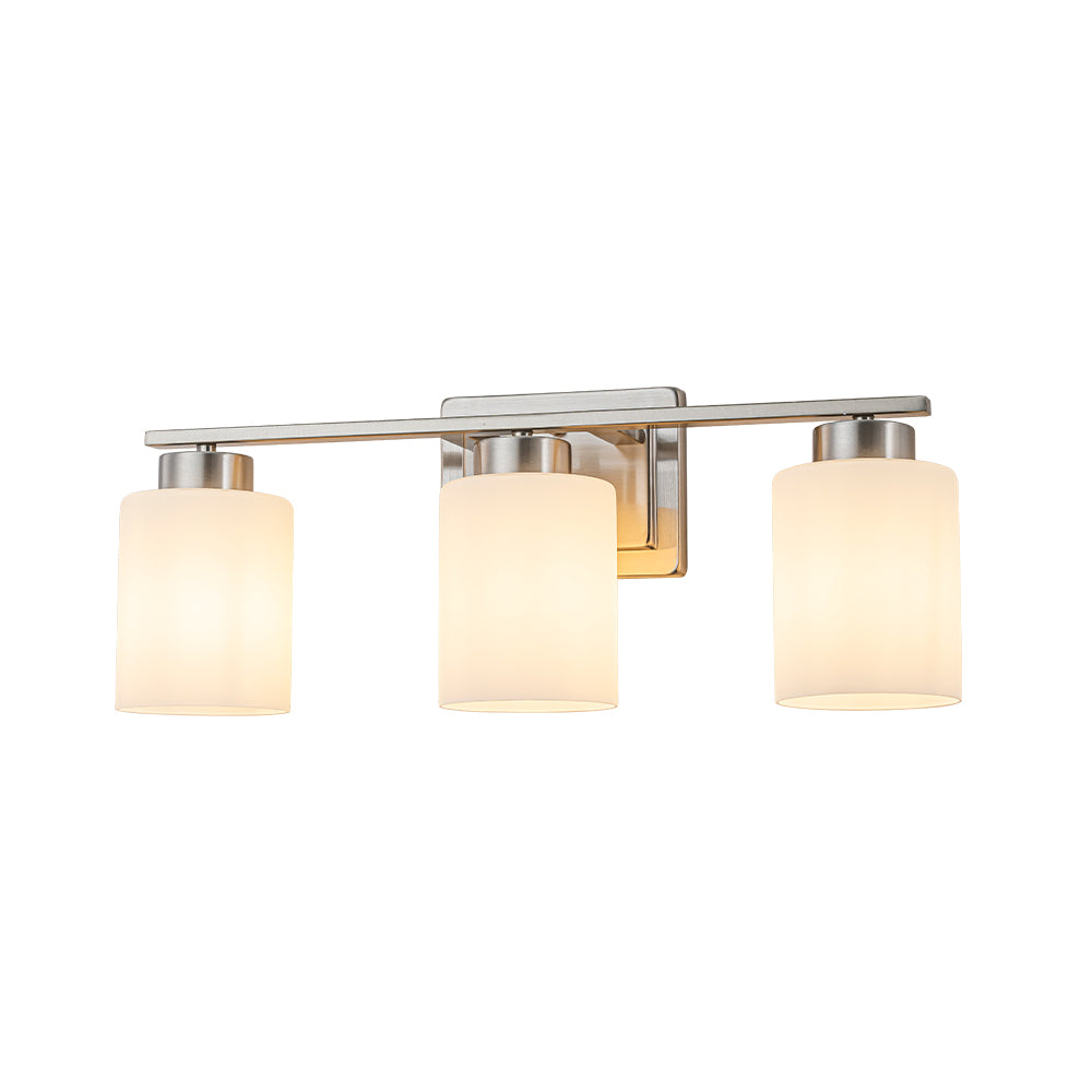 Modern Contemporary 3-Light Bathroom Vanity Light Satin Nickel Wall Sconce with Frosted Glass Shades 21-Inch Wall Mounted Fixture for Mirror Hallway