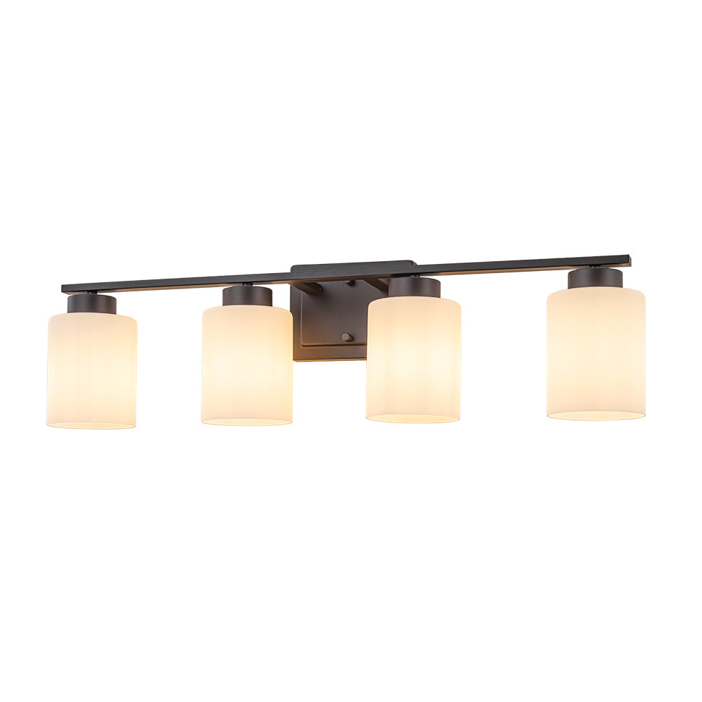 Modern Contemporary 4-Light Bathroom Vanity Light Dark Brown Wall Sconce with Frosted Glass Shades 29-Inch Wall Mounted Fixture for Mirror Hallway