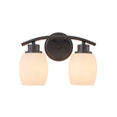 Modern Farmhouse 2-Light Bathroom Vanity Light Dark Brown Wall Sconce with Textured Opal Glass Shades 12-Inch Wall Mounted Fixture for Mirror Hallway