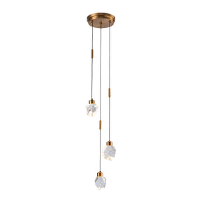 9'' Modern 3-Light Diamond Shape Crystal Cluster Integrated LED Pendant In Antique Gold Round Ceiling Lamp
