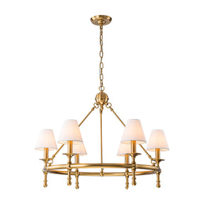 34" Warm Brass 6-Light Chandelier with Fabric Shades