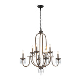 35'' 8-Light Antique Bronze Dimmable Traditional Metal Chandelier with Crystal Accents and Adjustable Hanging Height for Dining Room Foyer or Living Room