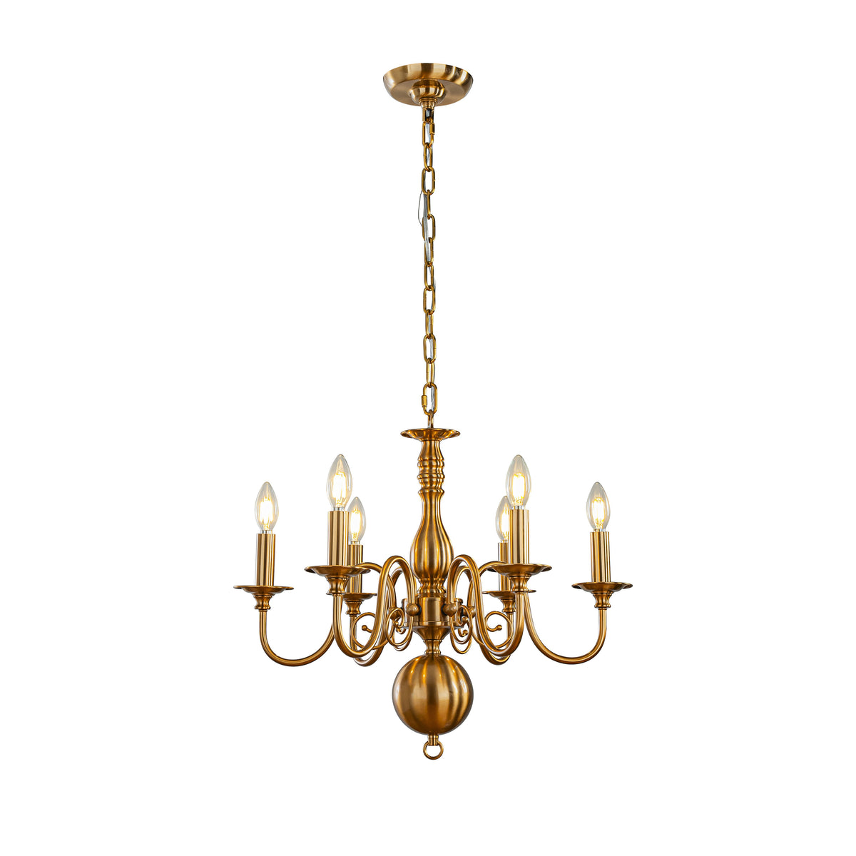 24'' 6-Light Dimmable French Country Chandelier in Antique Brass Adjustable Vintage Candle Style Pendant Lighting for Dining Room or Foyer