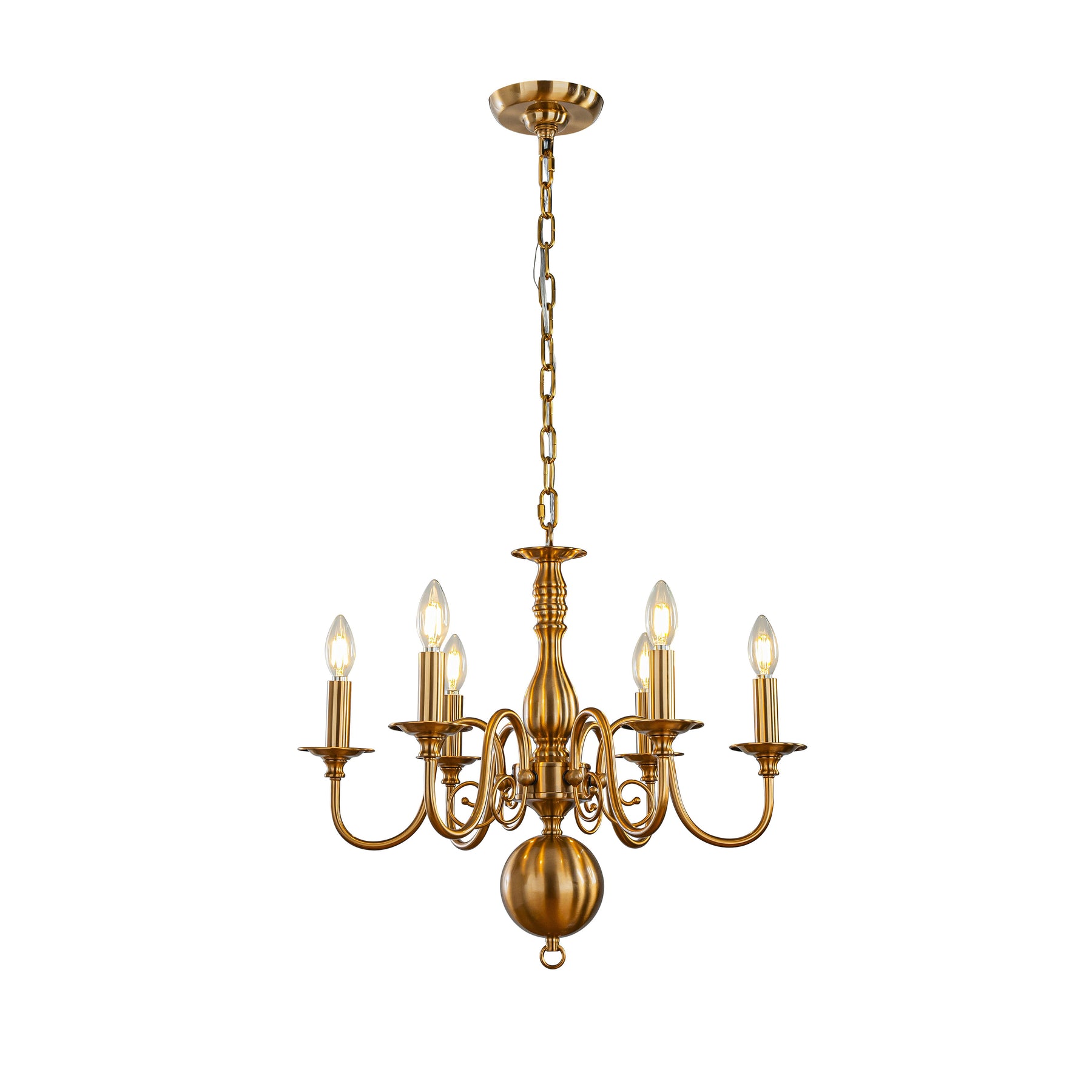 24'' 6-Light Dimmable French Country Chandelier in Antique Brass Adjustable Vintage Candle Style Pendant Lighting for Dining Room or Foyer