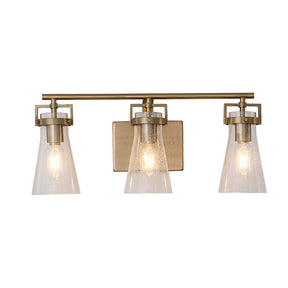 Modern Transitional 3-Light Vanity Wall Sconce in Brushed Brass with Clear Bubble Glass Shades for Mirror, Bathroom or Hallway