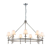 47" 9-Light Extra Large Modern Polished Nickel Chandelier with White Fabric Shades For Dining Room or Living Room
