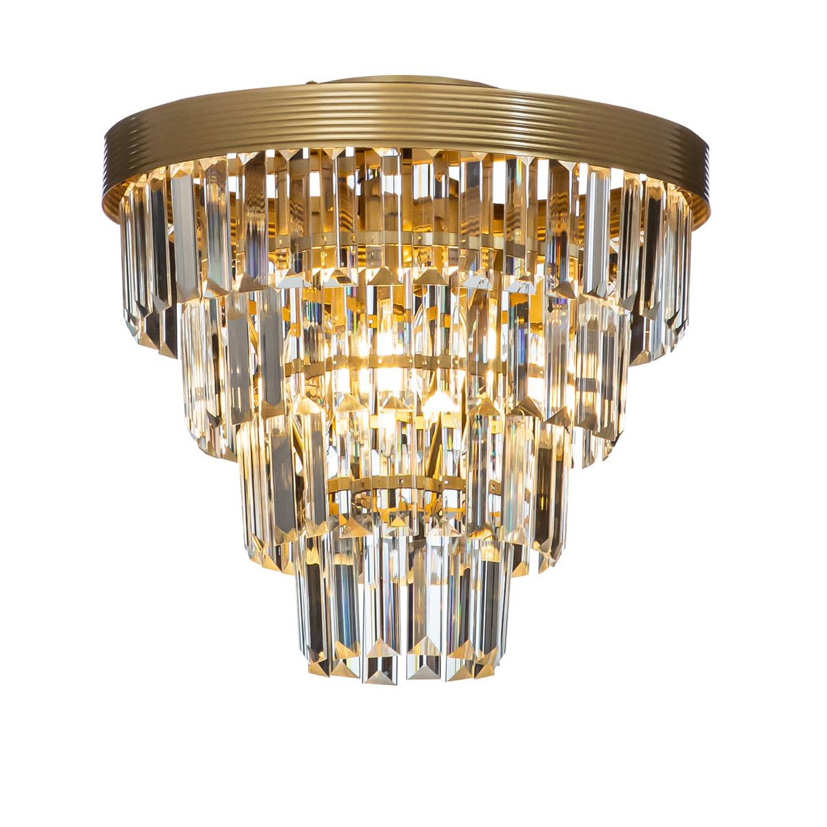 Crystal Tiered Flush Mount Ceiling Light- Brass