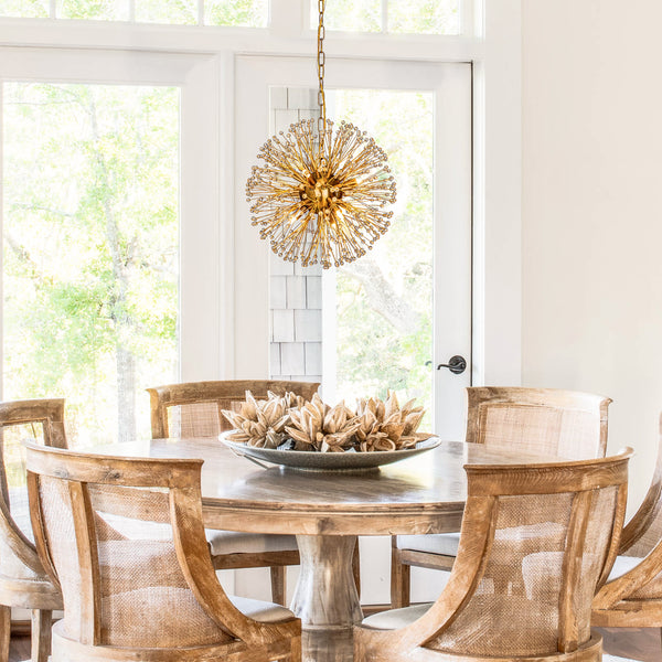 Modern 6-Light Glowworm Firefly Sputnik Crystal Globe Chandelier In Antique Gold