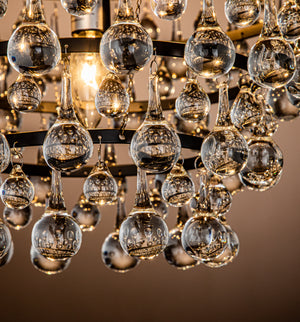 5-Light 17'' Modern Tiered Matte Black Chandelier With Clear Crystals