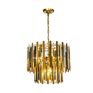 10-Light Modern Contemporary Gold Stainless Steel Tiered Crystal Chandelier
