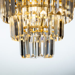 3-Light Brass Interior Tiered Crystal Flush Mount Ceiling Light Glam Chandelier