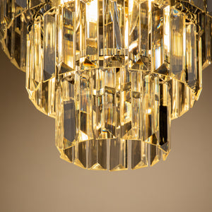 3-Light Chrome Interior Tiered Crystal Flush Mount Ceiling Lamp Glam Chandelier