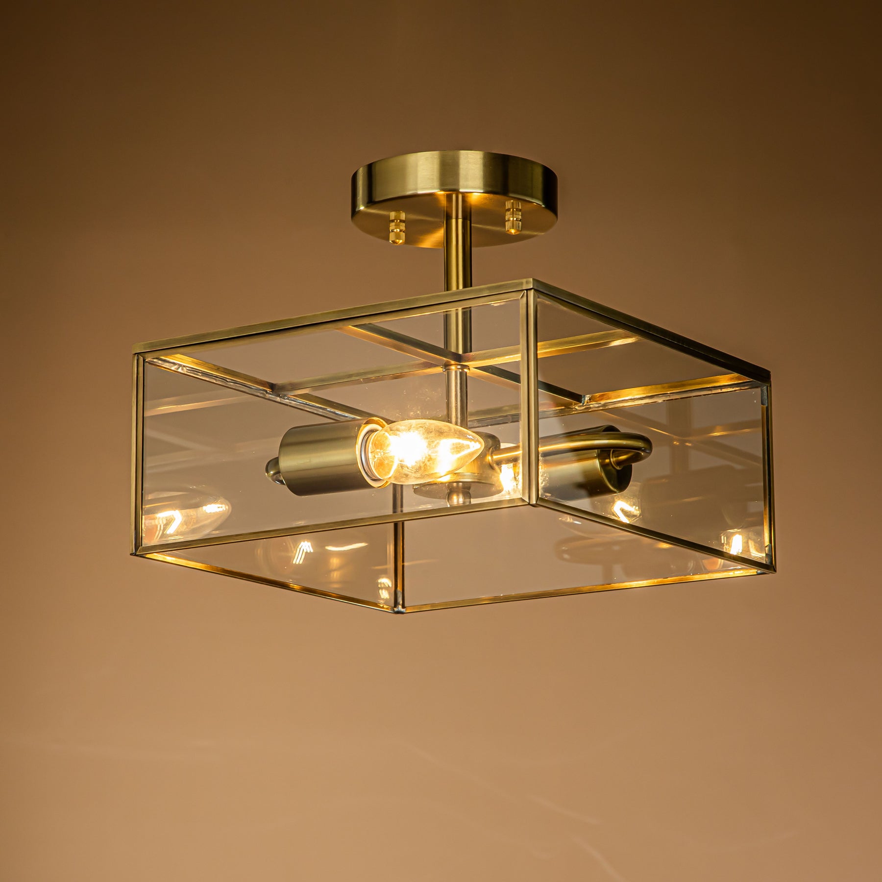 Mid-Century Modern Cube Glass Semi-Flush Ceiling Light