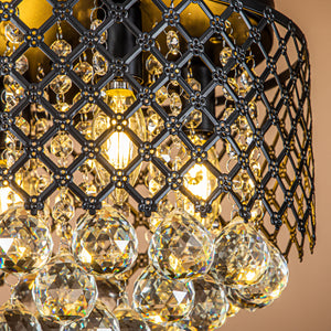 4-Light 14" Classic Glam Matte Black Crystal Lattice Flush Mount Ceiling Light