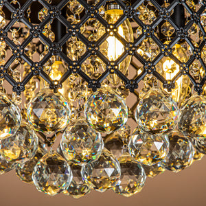 4-Light 14" Classic Glam Matte Black Crystal Lattice Flush Mount Ceiling Light