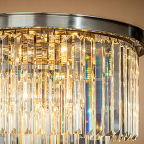 6-Lights Mid-Century Modern Satin Nickel 3-Tier Round Fringe Crystal Flush Mount
