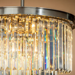 6-Lights Mid-Century Modern Satin Nickel Fringe Crystal Chandelier