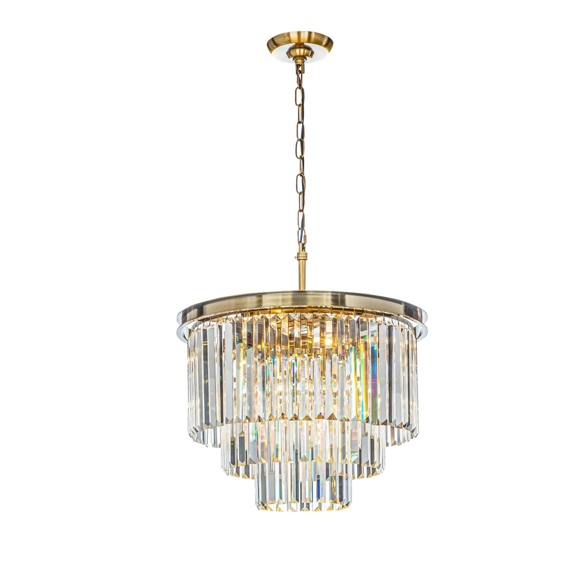 Mid-Century Modern Gold Fringe Crystal Chandelier