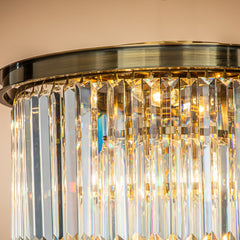 6-Lights Mid-Century Modern Antique Gold 3-Tier Round Fringe Crystal Flush Mount