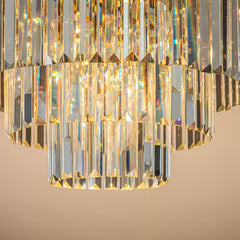 6-Lights Mid-Century Modern Antique Gold 3-Tier Round Fringe Crystal Flush Mount