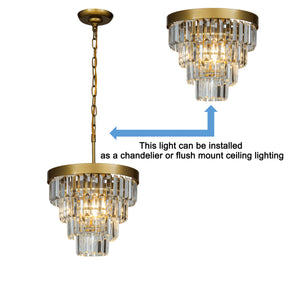 Crystal Tiered Flush Mount Ceiling Light- Brass
