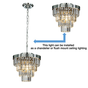 3-Light Chrome Interior Tiered Crystal Flush Mount Ceiling Lamp Glam Chandelier