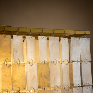 3-Light Coastal Natural Capiz Shell Tiered Chandelier With Square Antique Gold Frame