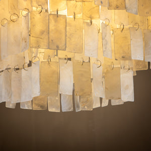 3-Light Coastal Natural Capiz Shell Tiered Chandelier With Square Antique Gold Frame