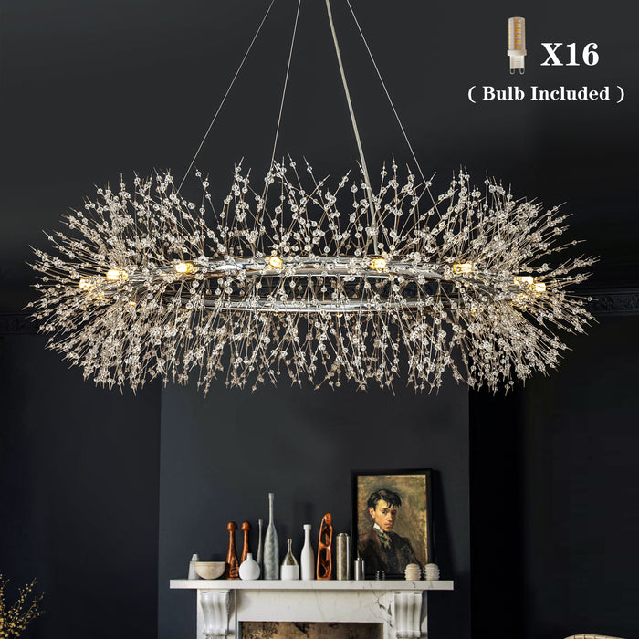 16-Light Stainless Steel  Crystal Firework Chandelier Round Pendant Ceiling Lighting in Chrome