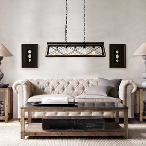 5-Light Square/Rectangle Farmhouse Chandelier For Kitchen Island With Wrought Iron Accents