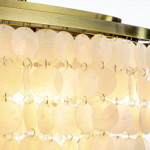 11-Light Farmhouse Coastal Natural Capiz Shell Tiered Chandelier for Dining Room With Antique Gold Metal