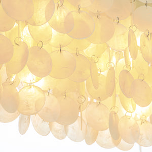 11-Light Farmhouse Coastal Natural Capiz Shell Tiered Chandelier for Dining Room With Antique Gold Metal
