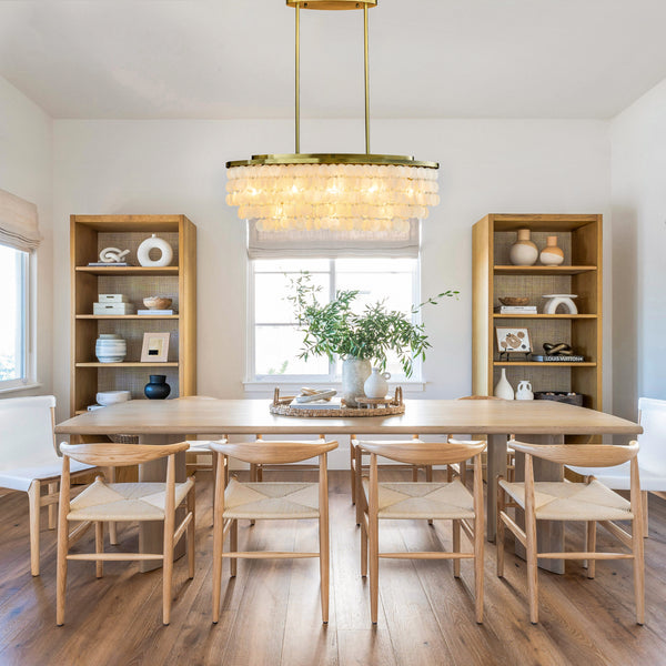 Coastal Capiz Shell Chandelier with Antique Gold Metal