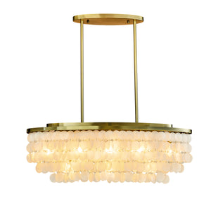 11-Light Farmhouse Coastal Natural Capiz Shell Tiered Chandelier for Dining Room With Antique Gold Metal