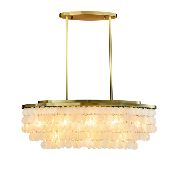 Coastal Capiz Shell Chandelier with Antique Gold Metal